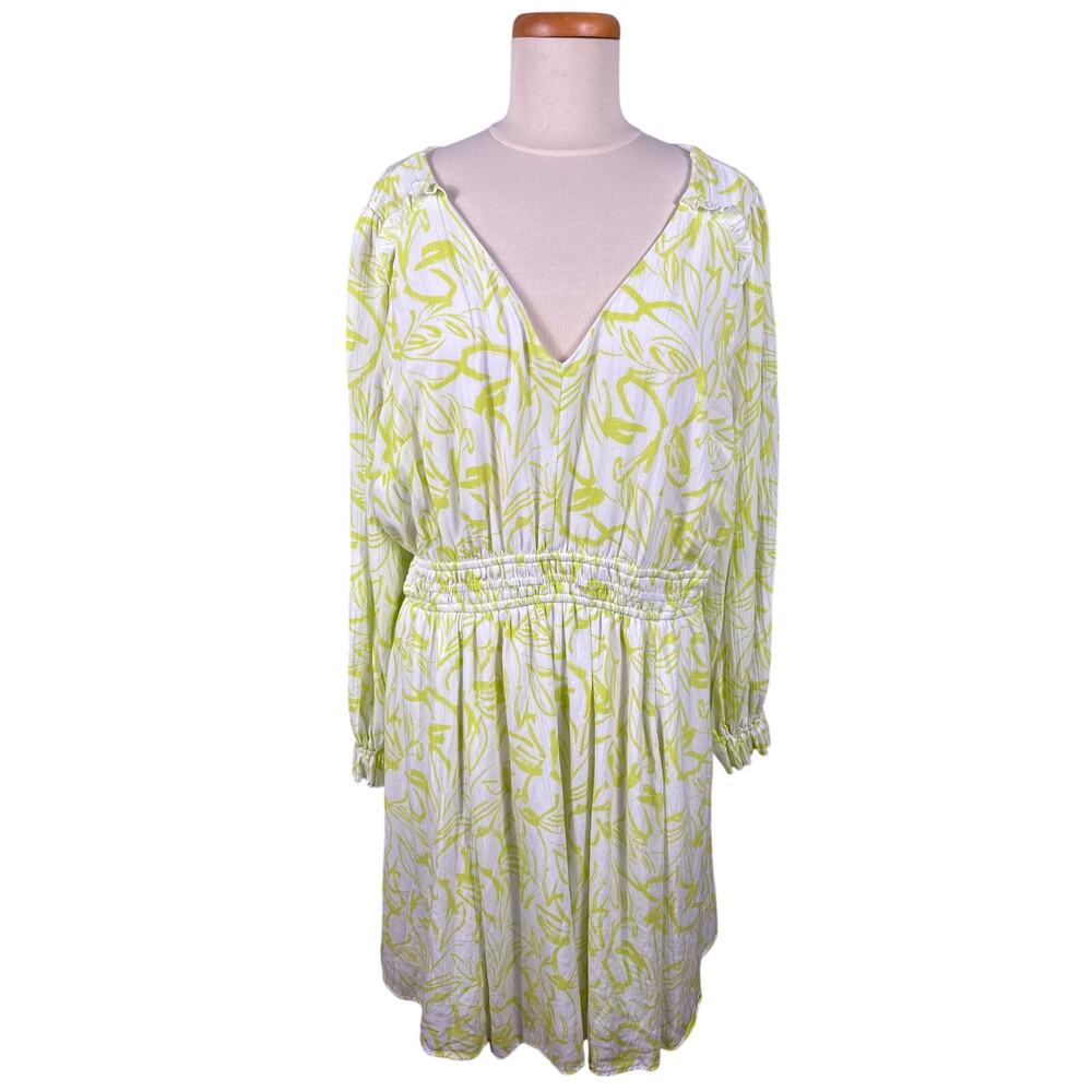 Torrid Skater Dress Women's Size 2X White Lime Floral Mini Wash Gauze Wide Waist